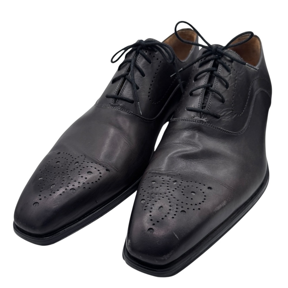 Magnanni Sanchez Men's Perforated Toe Black Leather Dress Shoes - Made in Spain